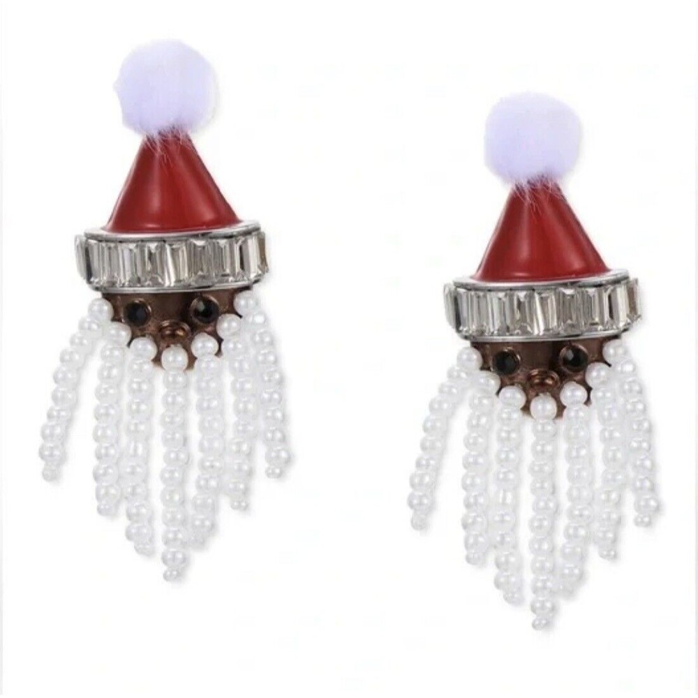 INC Seed Bead Rhinestone Santa Clause Earrings New